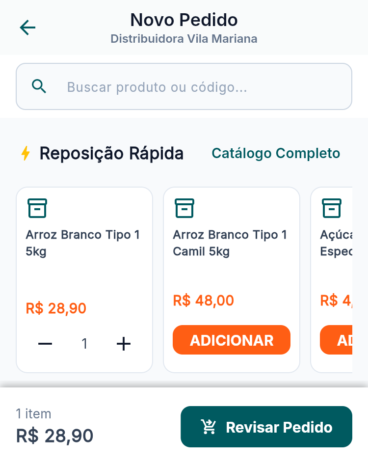 Prévia da tela de Novo Pedido no aplicativo do PDV